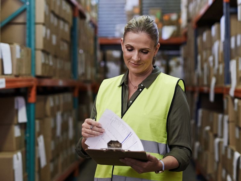 Woman On Site Holding Clipboard